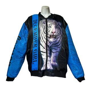 december girl white tiger graphic print bomber jacket Size L